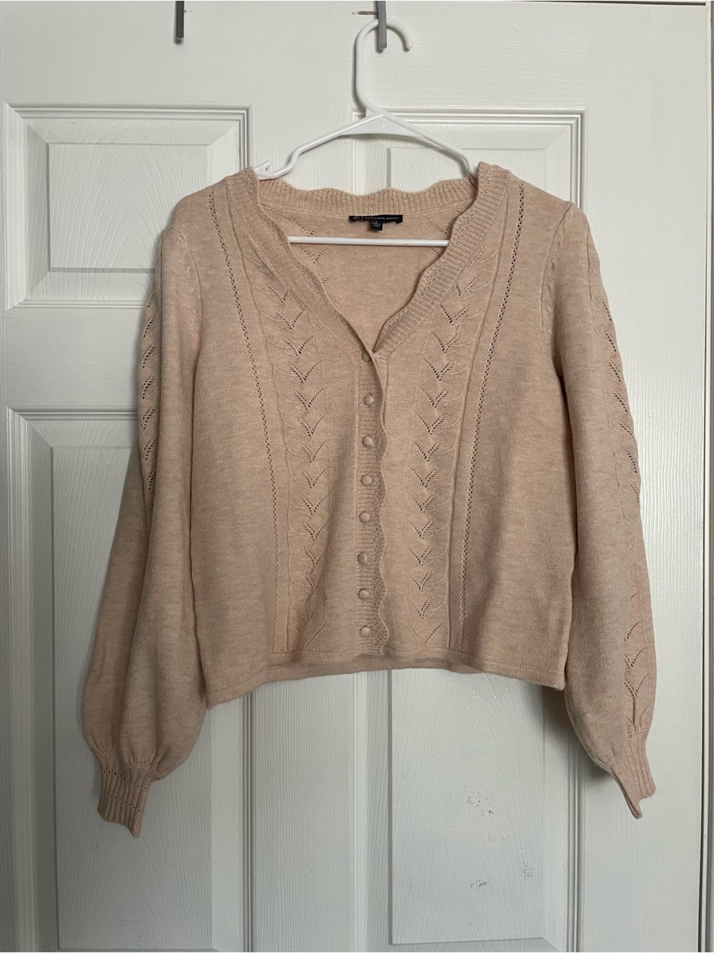 Adrianna Papell size Small Cream Scalloped Button-Front Knit Cardigan Sweater